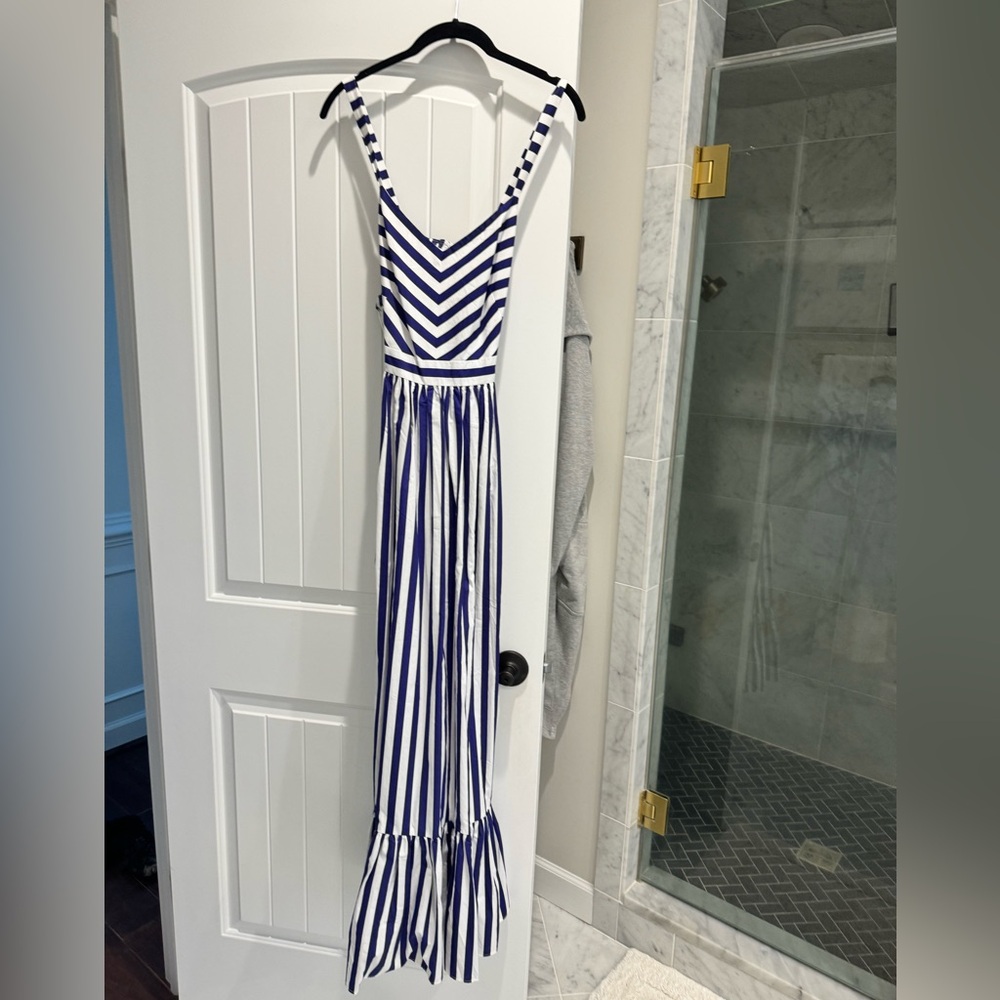 J Crew Striped belted maxi dress Coastal Brunch Nautical Mamma Mia Size 0